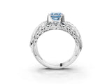Platinum Fancy Blue Asscher Cut Diamond Pave Art Deco Split Shank Ring with Four-Prong Setting_15