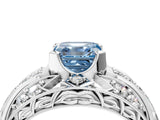 Platinum Fancy Blue Asscher Cut Diamond Pave Art Deco Split Shank Ring with Four-Prong Setting_16