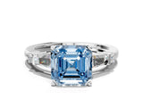 Platinum Fancy Blue Asscher  Cut Diamond Ring with Baguette Side Stones, Channel Set Band, and Four-Prong Setting_36