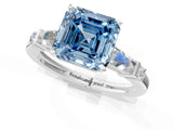 Platinum Fancy Blue Asscher  Cut Diamond Ring with Baguette Side Stones, Channel Set Band, and Four-Prong Setting_37