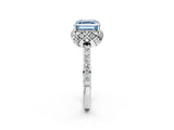 Platinum Fancy Blue Asscher Cut Diamond Scalloped Halo Engagement Ring with Round Shared Prong Band_2