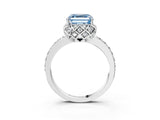 Platinum Fancy Blue Asscher Cut Diamond Scalloped Halo Engagement Ring with Round Shared Prong Band_3