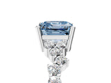 Platinum Fancy Blue Asscher Cut Diamond Scattered Round Accent Ring with Prong Setting_11