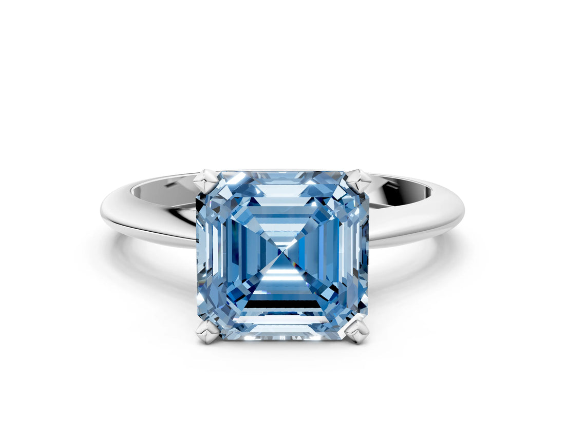 Platinum Fancy Blue Asscher Cut Diamond Solitaire Engagement Ring with Classic Band and Four-Prong Setting_12
