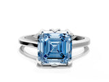 Platinum Fancy Blue Asscher Cut Diamond Solitaire Ring with Flower Prong Setting and Classic Band_12