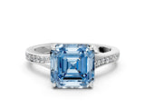 Platinum Fancy Blue Asscher Cut Diamond Solitaire Ring with Pavé Band and Prong Setting_12