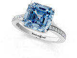 Platinum Fancy Blue Asscher Cut Diamond Solitaire Ring with Pavé Band and Prong Setting_13