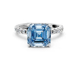 Platinum Fancy Blue Asscher Cut Diamond Solitaire Ring with Round  Pavé Band and Four-Prong Setting_42