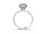 Platinum Fancy Blue Asscher Cut Diamond Solitaire Ring with Round  Pavé Band and Four-Prong Setting_45