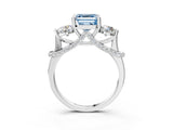 Platinum Fancy Blue Asscher Cut Diamond Three-Stone Ring with Prong Setting and Pavé Band_9
