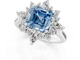 Platinum Fancy Blue Asscher Cut Halo Diamond Cluster Ring with Marquise and Round Stones on a White Gold Band with Prong Setting_1