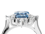 Platinum Fancy Blue Asscher Cut Halo Diamond Cluster Ring with Marquise and Round Stones on a White Gold Band with Prong Setting_4