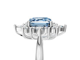 Platinum Fancy Blue Asscher Cut Halo Diamond Cluster Ring with Marquise and Round Stones on a White Gold Band with Prong Setting_5