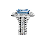 Platinum Fancy Blue Asscher Cut Halo Diamond Ring with Beaded Split Shank and Four-Prong Setting_11