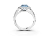 Platinum Fancy Blue Asscher Cut Halo Diamond Ring with Beaded Split Shank and Four-Prong Setting_9