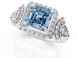 Platinum Fancy Blue Asscher Cut Halo Diamond Split Shank Engagement Ring with Four-Prong Setting_7