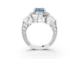Platinum Fancy Blue Asscher Cut Halo Milgrain Diamond Engagement Ring with Leaf Band and Four-Prong Setting_15