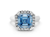 Platinum Fancy Blue Asscher  Cut Halo Solitaire Engagement Ring with Square Band and Four-Prong Setting_24