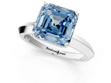 Platinum Fancy Blue Asscher  Cut Solitaire Engagement Ring with Flat Band and Four-Prong Setting 1