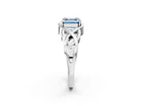 Platinum Fancy Blue Asscher Cut Solitaire Intertwined Band Prong Setting Ring_8