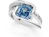 Platinum Fancy Blue Asscher Cut Solitaire Tension-Set Diamond Split Shank Ring_19