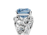 Platinum Fancy Blue Asscher  Diamond Halo Ring with Marquise and Pavé Band in Prong Setting_33