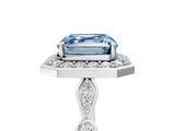 Platinum Fancy Blue Asscher  Halo Diamond Engagement Ring with Twisted Band and Four-Prong Setting 1