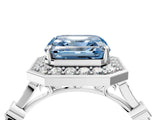 Platinum Fancy Blue Asscher  Halo Diamond Engagement Ring with Twisted Band and Four-Prong Setting