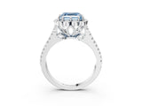 Platinum Fancy Blue Asscher  Halo Diamond Floral Split Shank Engagement Ring 4