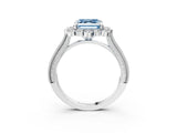 Platinum Fancy Blue Asscher  Halo Milgrain Pave Diamond Ring with Four-Prong Setting 4