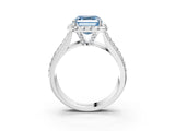 Platinum Fancy Blue Asscher  Halo Round Diamond Pave Band with Prong Setting 4