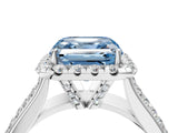 Platinum Fancy Blue Asscher  Halo Round Diamond Pave Band with Prong Setting 5