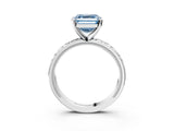 Platinum Fancy Blue Asscher  Solitaire Diamond Engagement Ring with XO Engraved Band and Four-Prong Setting 3