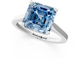 Platinum Fancy Blue Asscher  Solitaire Diamond Ring with Four-Prong Setting and Tapered Band 1