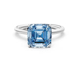 Platinum Fancy Blue Asscher  Solitaire Diamond Ring with a Classic Band and Four-Prong Setting 1