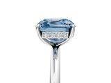 Platinum Fancy Blue Asscher  Solitaire Diamond Ring with a Classic Band and Four-Prong Setting