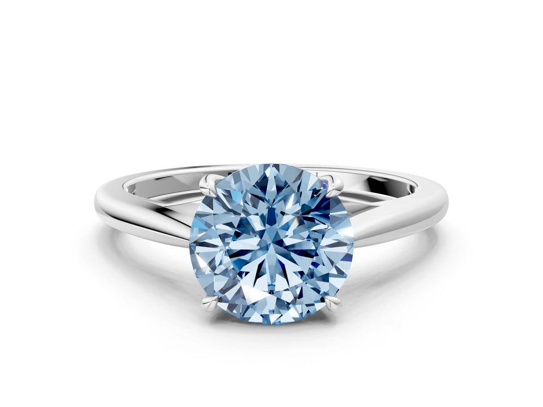Platinum Fancy Blue Asscher  Solitaire Engagement Ring with Four-Prong Setting and Classic Band 2