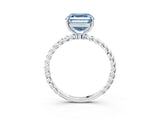 Platinum Fancy Blue Asscher  Solitaire Twist Band Ring with Four-Prong Setting