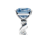 Platinum Fancy Blue Asscher  Solitaire Twisted Band with Prong Setting