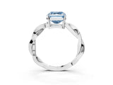 Platinum Fancy Blue Asscher  Solitaire Twisted Pave Diamond Ring with Four-Prong Setting_3