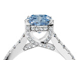 Platinum Fancy Blue Cushion  Brilliant Diamond Solitaire with Pavé Band and Four-Prong Setting 4
