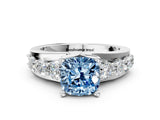 Platinum Fancy Blue Cushion  Brilliant Solitaire with Side Stones on a Pave Band and Four-Prong Setting_24