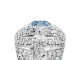 Platinum Fancy Blue Cushion Cut Brilliant Halo Pave Diamond Milgrain Ring_17