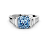 Platinum Fancy Blue Cushion Cut Brilliant Solitaire Diamond Ring with Channel Set Band and Bar Prong Setting_36