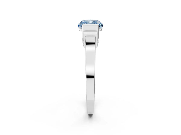 Platinum Fancy Blue Cushion Cut Brilliant Solitaire Diamond Ring with Channel Set Band and Bar Prong Setting