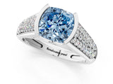 Platinum Fancy Blue Cushion Cut Cut Diamond Channel Set Pave Band with Tension Prong Setting_7