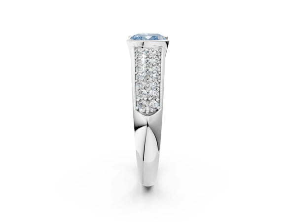 Platinum Fancy Blue Cushion Cut Diamond Channel Set Pave Band with Tension Prong Setting