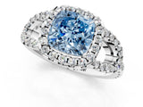 Platinum Fancy Blue Cushion Cut Cut Diamond Halo Engagement Ring with Open Split Pavé Band_7