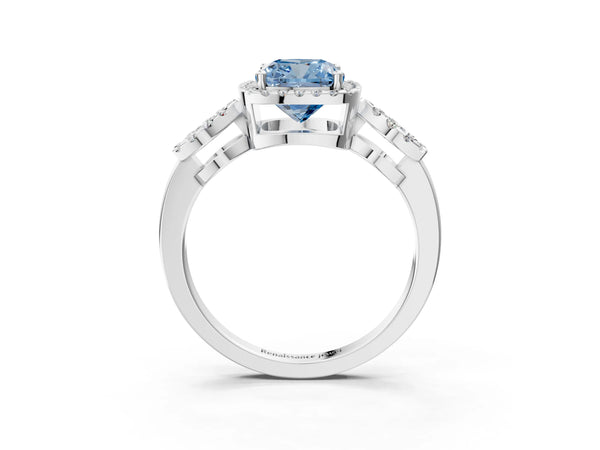 Platinum Cushion Cut Pave Infinity Halo Engagement Ring Setting for Fancy Blue Center
