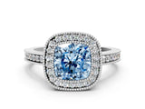Platinum Fancy Blue Cushion Cut Cut Halo Pavé Diamond Ring_6